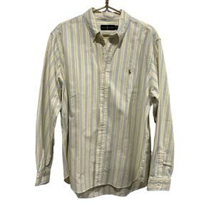 Ralph Lauren XL Shirt Yellow With Blue White Stripe LS Button Down Classic Fit